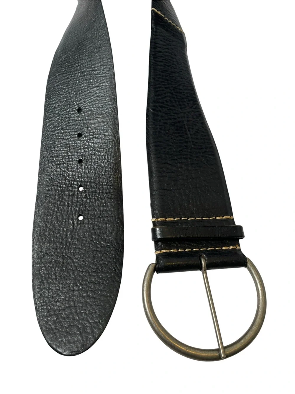 GAP Women's M Black Pebbled Leather Curved Wide Belt Silver Hoop Circle Buckle
